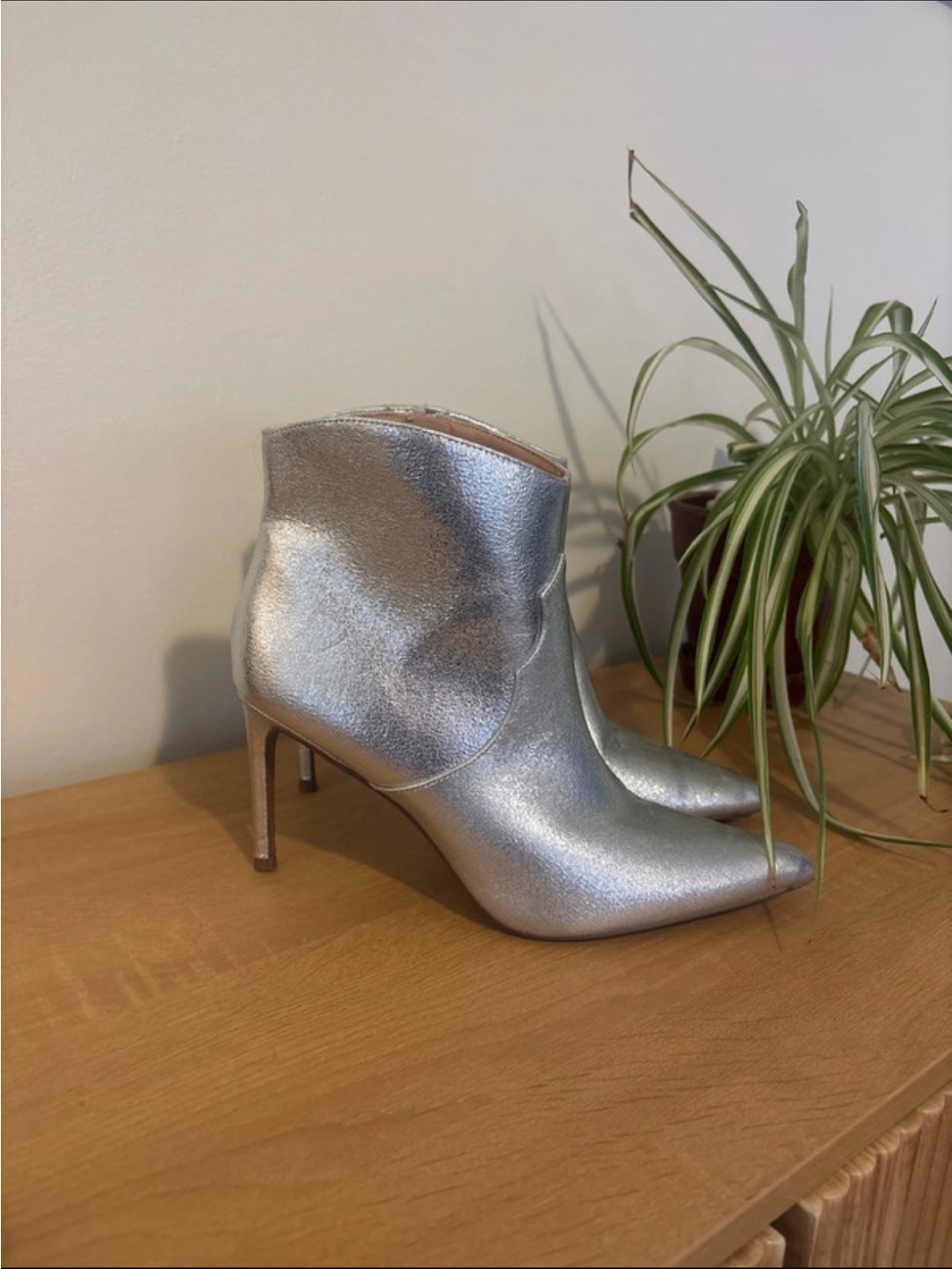 H&M Silver Pointed Toe Stiletto Ankle Boots